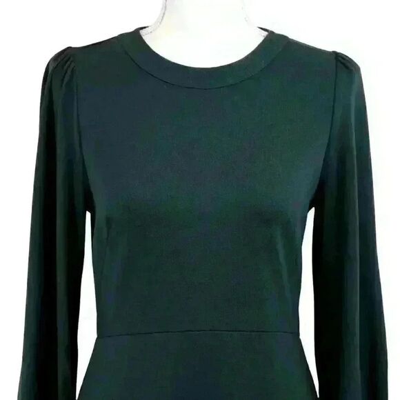 Ann Taylor LOFT Forest Green Long Sleeve Fit & Flare Mini Dress Size 4 Petite - Picture 2 of 8